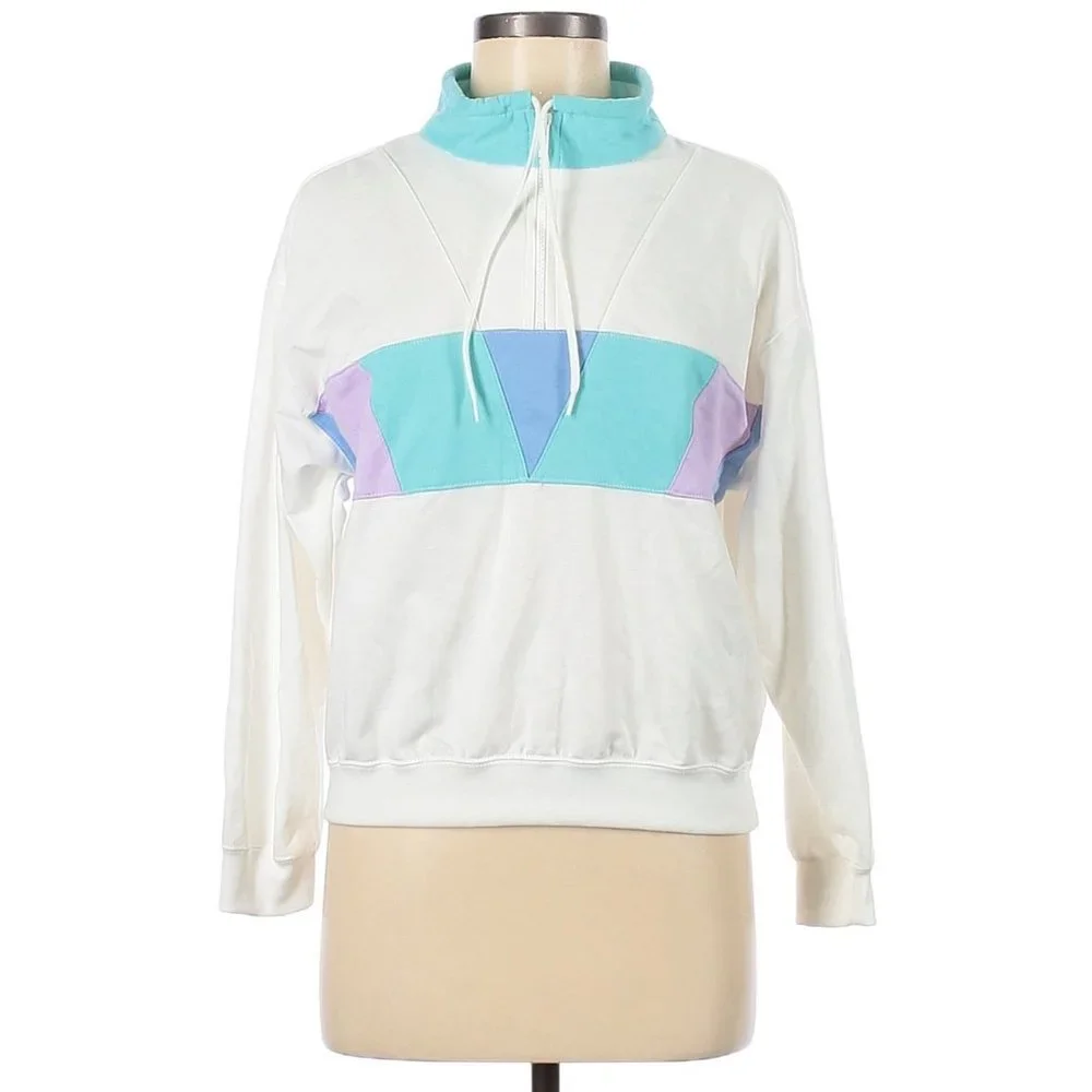 Vintage Jantzen Colorblock Sweatshirt White Purple Blue